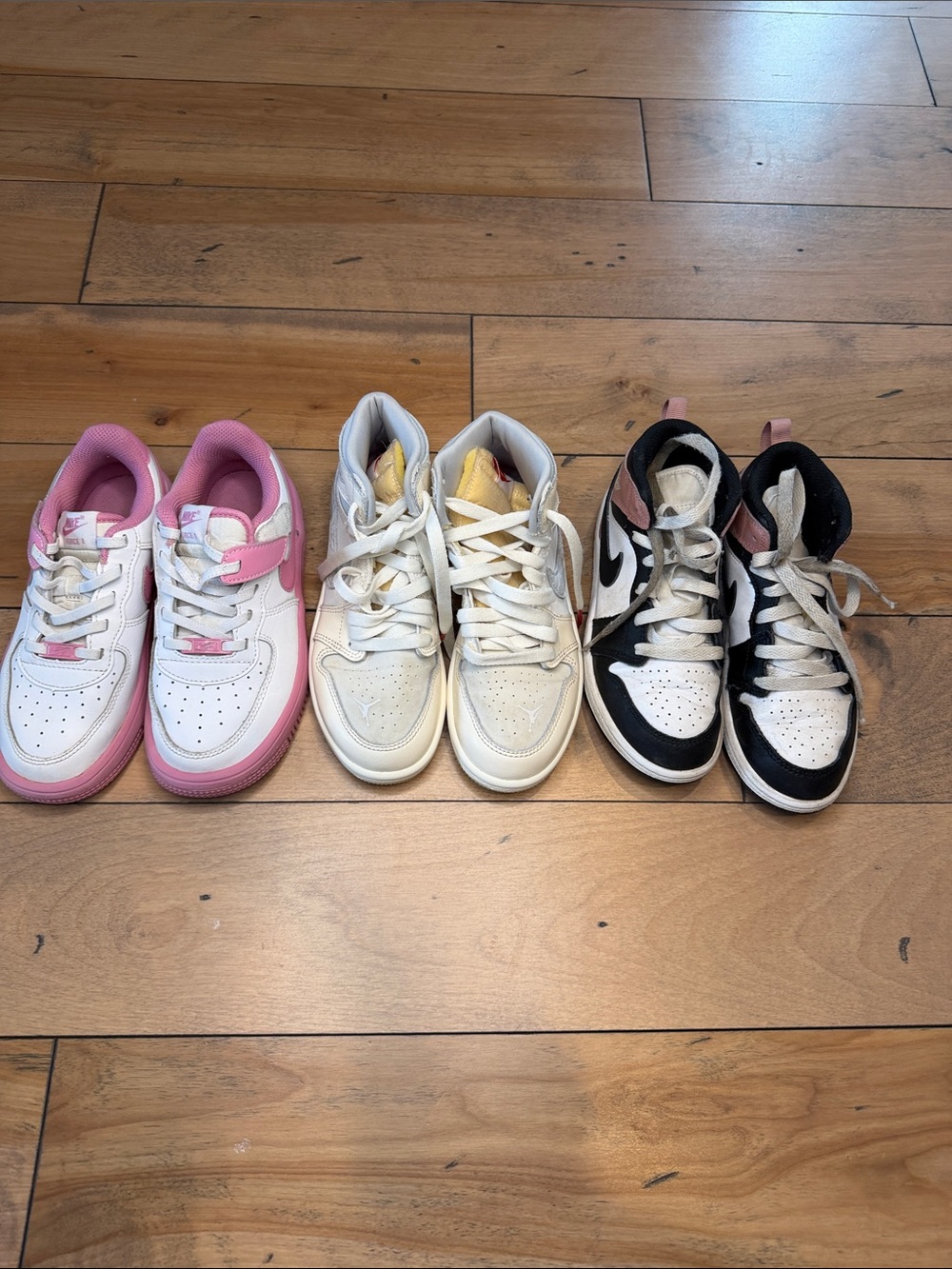 Nike Air Jordan, Force 1s Kids White and Pink Low-Top Sneakers size 1